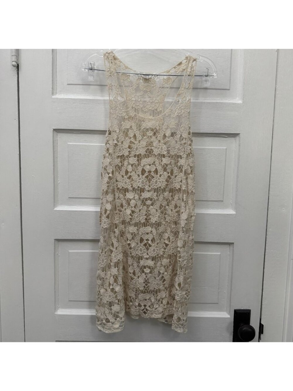 LC Lauren Conrad Womens M Ivory Cotton Floral Crochet Swim Cover Up Dress Mini